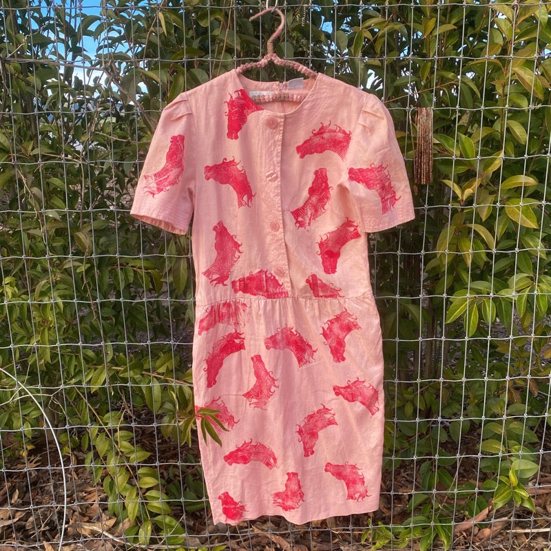 Pink Horses Linen Dress