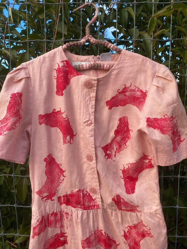 Pink Horses Linen Dress